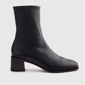 Quince Italian Leather Stretch Sock Bootie Black Ankle Boots Size 8 NWT